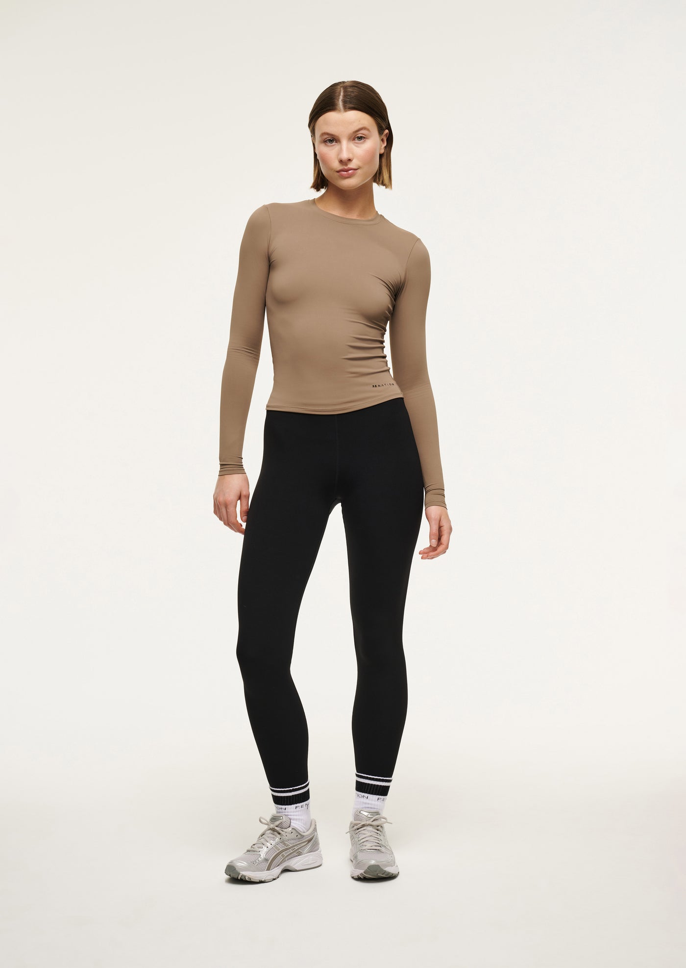 FOUNDATION LONG SLEEVE TOP IN FOSSIL