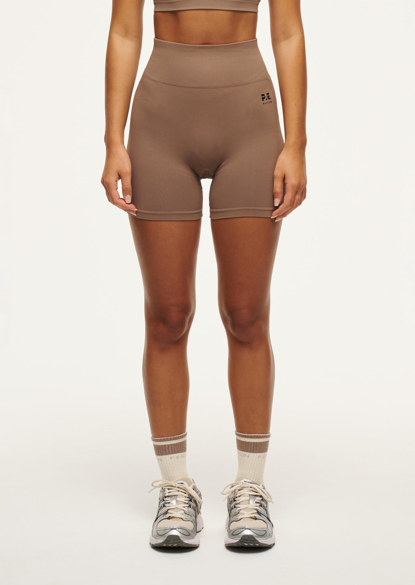 Restore Seamless 5" Bike Short in Fossil by P.E Nation Brown Womens Active Bike Short