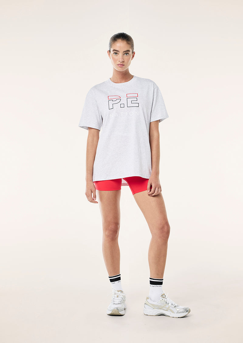 HEADS UP TEE IN GREY MARLE BY P.E NATION WOMENS ATHLEISURE TOP TEE