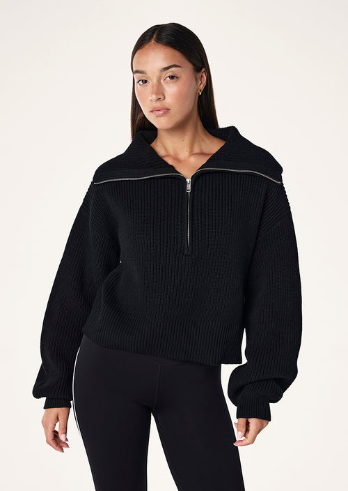 HIGH SEASON ZIP NECK KNIT IN BLACK