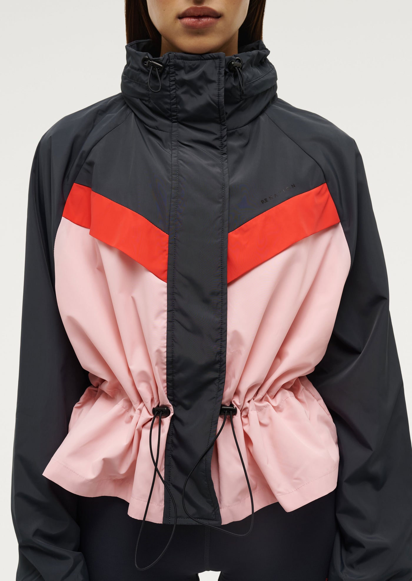 Shelter Jacket in Marine Blue by P.E Nation, Pink and Navy Blue Womens Spray Jacket