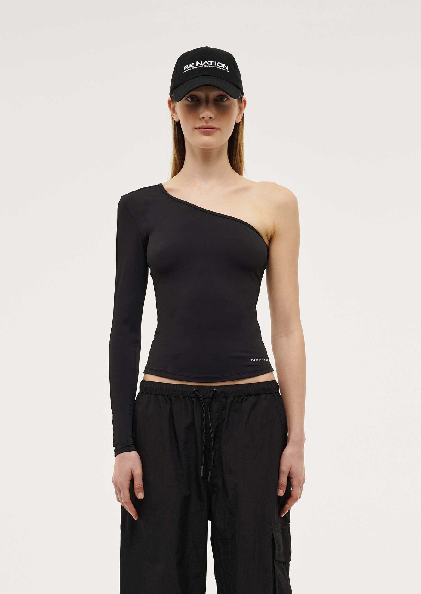 FOUNDATION ASYMMETRIC LONG SLEEVE TOP IN BLACK