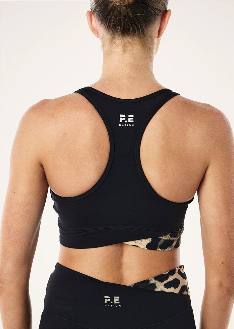 WANDER SPORTS BRA IN BLACK & LEOPARD